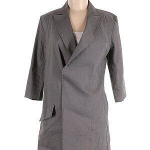 NWT Sarah Pacini Italy Gray Linen Blend Asymmetric Wrap Trench Jacket Size 2